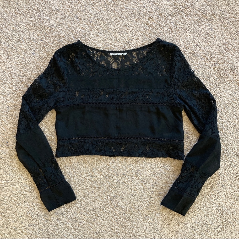 H&M Womens Black Lace Cut-Out Long Sleeve Crop Top (S)